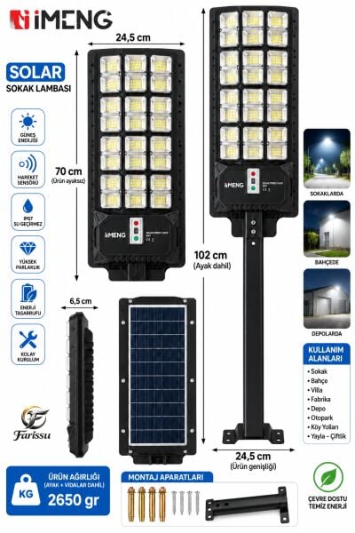 900W Solar Sokak Lambası Güneş Enerjili Hareket Sensörlü Uzaktan Kumandalı IP67 LED Aydınlatma