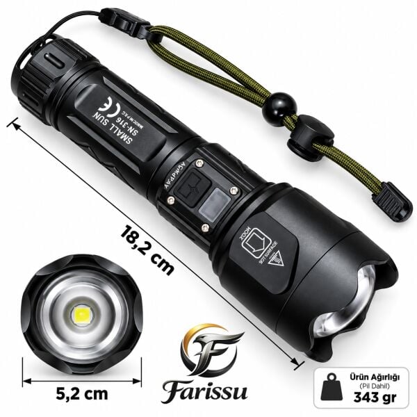 Small Sun SM-316 50W 5000 Lümen Zoomlu Şarjlı LED El Feneri