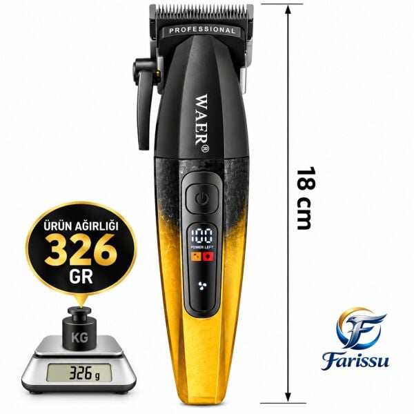 WAER WA-6157 Profesyonel Saç Kesme Makinesi 9000 RPM 7 Taraklı Mavi