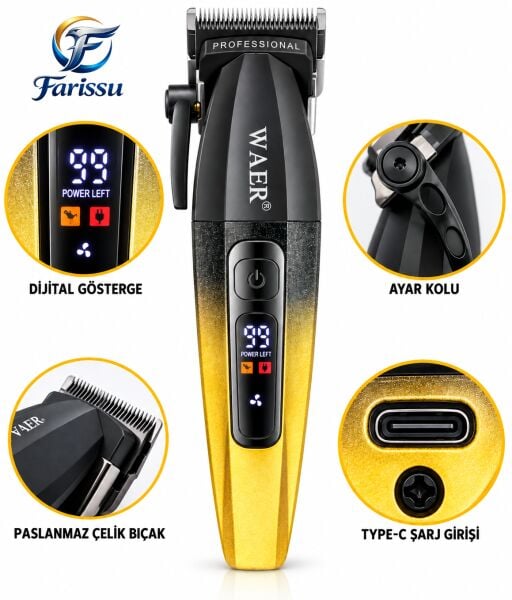 WAER WA-6157 Profesyonel Saç Kesme Makinesi 9000 RPM 7 Taraklı Mavi