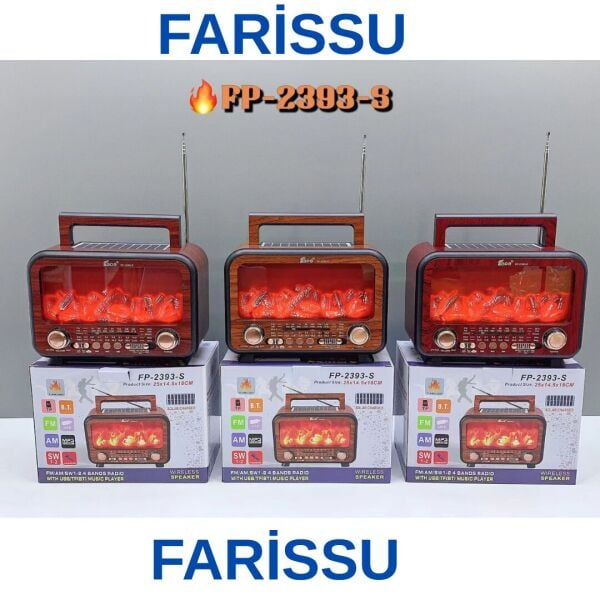 FP-2393S Retro Tasarımlı Alev Işıklı Bluetooth Hoparlör – Güneş Enerjili, Radyo, USB, TF Kart Destekli