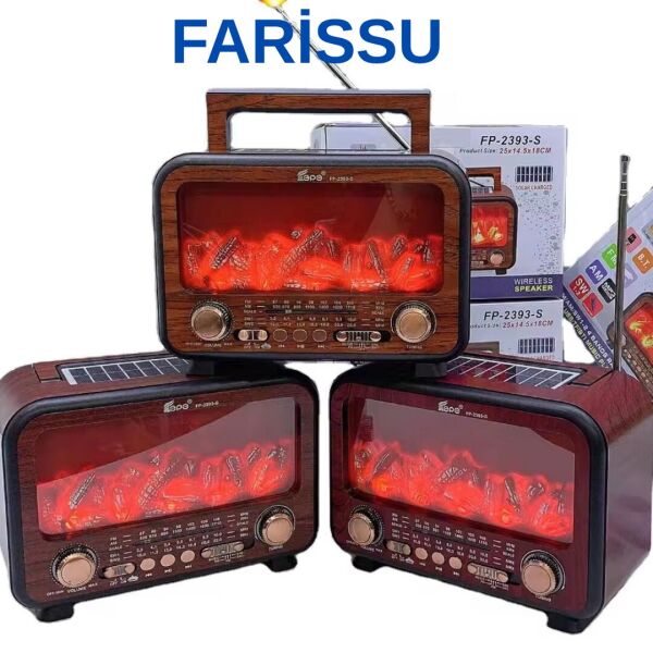 FP-2393S Retro Tasarımlı Alev Işıklı Bluetooth Hoparlör – Güneş Enerjili, Radyo, USB, TF Kart Destekli