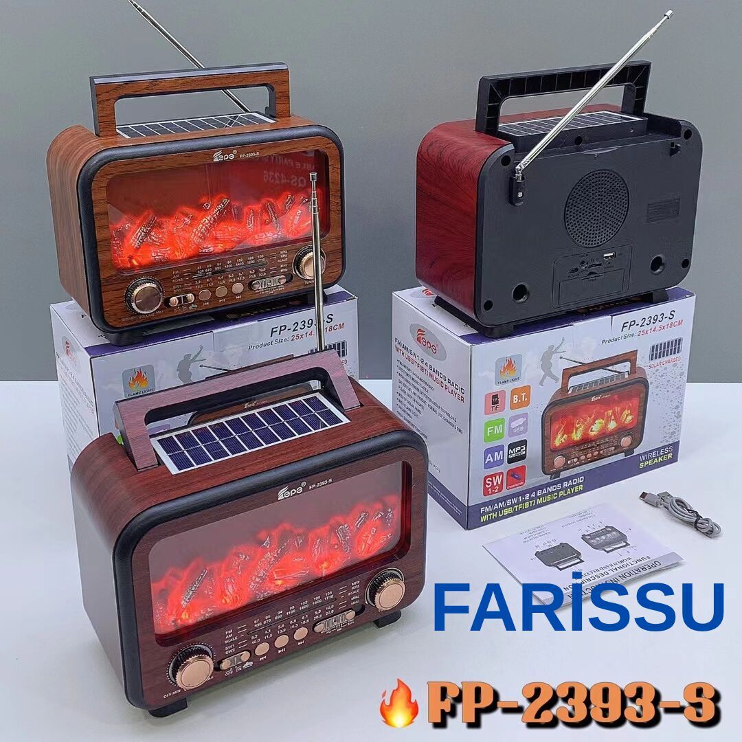 FP-2393S Retro Tasarımlı Alev Işıklı Bluetooth Hoparlör – Güneş Enerjili, Radyo, USB, TF Kart Destekli