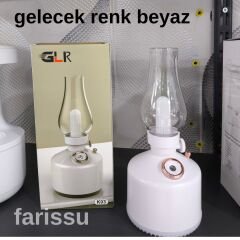 Beyaz Retro Gaz Lambası Modelli LED Nemlendirici & Aroma Difüzör - USB Şarjlı, Ayarlanabilir Işık