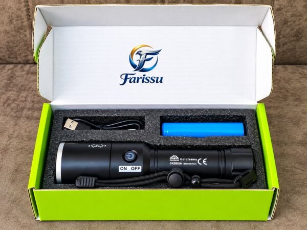 GoldKama GK8055A 50W LED Şarjlı El Feneri 5000 mAh, 4 Işık Modlu, Zoomlu, Type-C Şarjlı, Uzun Menzilli