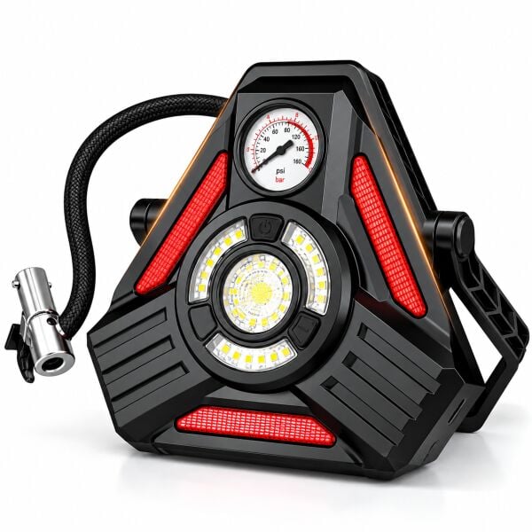 CQB-V6 Şarjlı Hava Pompası ve LED Lamba, 7 Işık Modlu, Basınç Göstergeli