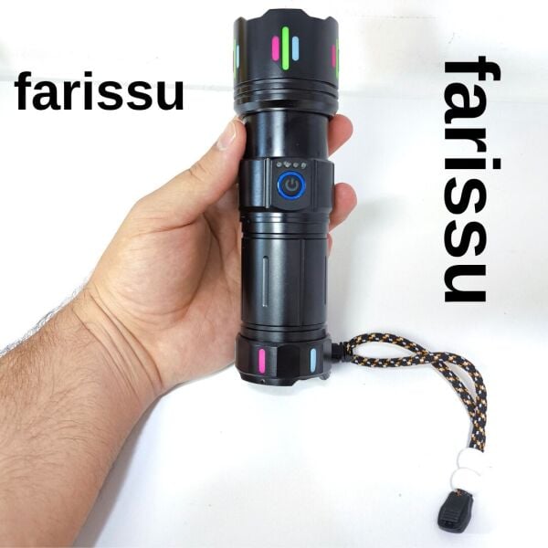 Şarjlı LED El Feneri | 100W | 8000-12000 Lümen | Zoomlu | 4500 mAh | Renkli Lensli