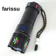 Şarjlı LED El Feneri | 100W | 8000-12000 Lümen | Zoomlu | 4500 mAh | Renkli Lensli