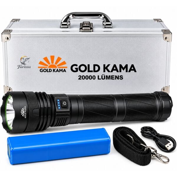 20000 Lümen Şarjlı LED El Feneri, 2-3 KM Menzilli, Zoomlu, 5 Modlu, Powerbank Özelliklİ