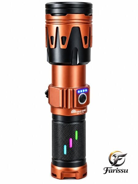 60W 6000 Lümen LED El Feneri – 1-2 KM Menzilli, Zoomlu, Ateş Yakma Özellikli, 4 Modlu, Type-C Şarjlı, Powerbank Özellikli