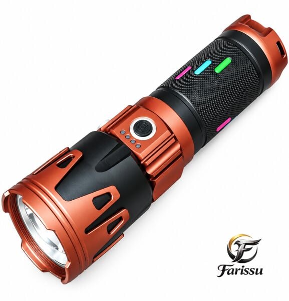 60W 6000 Lümen LED El Feneri – 1-2 KM Menzilli, Zoomlu, Ateş Yakma Özellikli, 4 Modlu, Type-C Şarjlı, Powerbank Özellikli