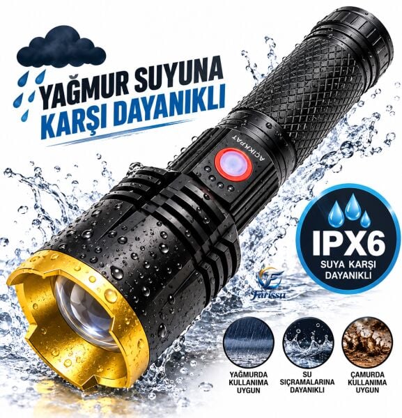 Small Sun SM-6501 50W Şarjlı LED El Feneri - 800 Metre Menzilli, USB-C ve Zoom Özellikli