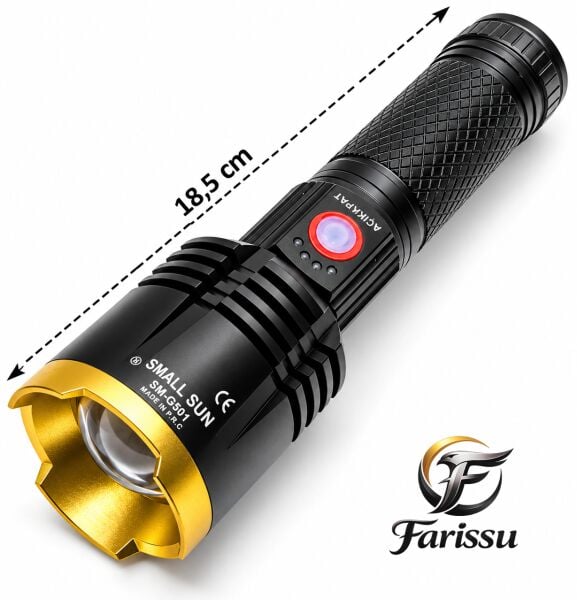 Small Sun SM-6501 50W Şarjlı LED El Feneri - 800 Metre Menzilli, USB-C ve Zoom Özellikli
