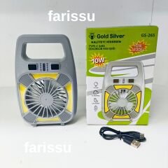 Gold Silver GS-265 Şarjlı Fanlı Işık – 10W Güç | Type-C Şarj | LED Işık + Fan | Su Geçirmez Tasarım