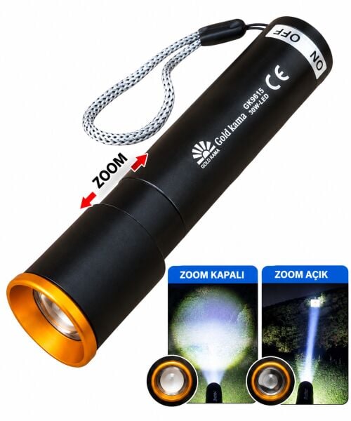Gold Kama GK9615 30W Güçlü LED Şarj Edilebilir Zoomlu Mini Cep Feneri