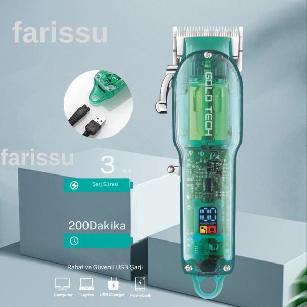 Şeffaf Gövdeli Profesyonel Saç Kesme Makinesi – 200 Dakika Kullanım | Ayarlanabilir Bıçak | Japon Motor Teknolojisi