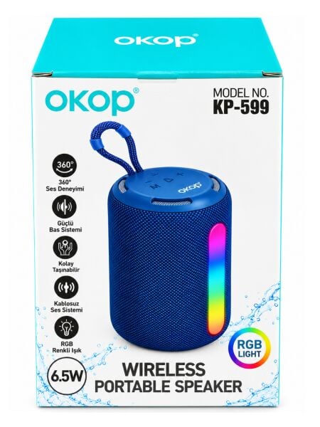 OKOP KP-599 Bluetooth 5.3 Kablosuz Taşınabilir Hoparlör 6.5W RGB Işıklı 800 mAh Şarjlı Mini Ses Bombası