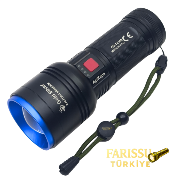 GS-14300  Şarjlı Avcı Feneri | 30W 3000 Lümen | 8000 mAh Li-ion Batarya | Taşıma Çantalı