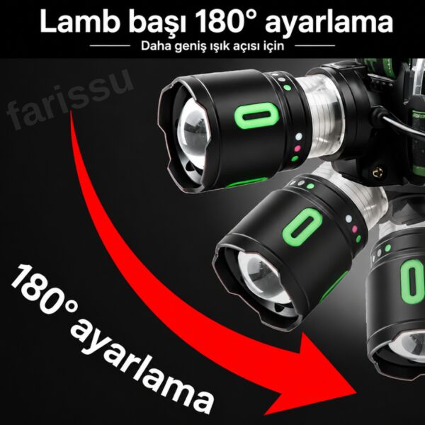 FY-155 40W 4000 Lümen Profesyonel Zoomlu Kafa Feneri 9600 mAh 3 Pilli 10 Saat Şarjlı LED Kafa Lambası