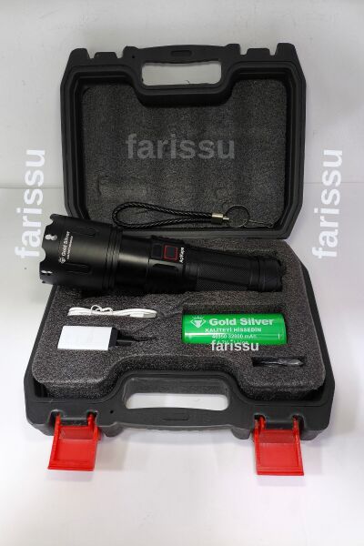 Gold Silver GS-14400 | 80W 8000 Lümen Şarjlı El Feneri (Su Geçirmez – Uzun Ömürlü Pil)