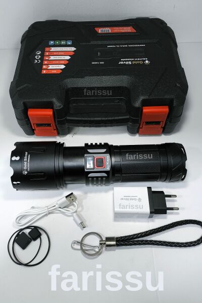 Gold Silver GS-14400 | 80W 8000 Lümen Şarjlı El Feneri (Su Geçirmez – Uzun Ömürlü Pil)