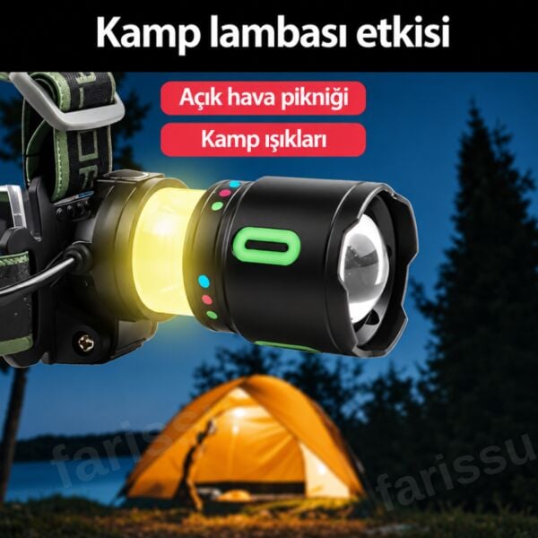 FY-155 40W 4000 Lümen Profesyonel Zoomlu Kafa Feneri 6 Adet 3200 mAh Pil 3 Yedek Pilli 10 Saat