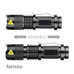 Taktik Tip Zoomlu El Feneri | 2 Adet 1900 mAh Pil + Şarj Cihazı | 3 Mod | Süper Parlak LED
