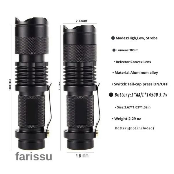 Taktik Tip Zoomlu El Feneri | 2 Adet 1900 mAh Pil + Şarj Cihazı | 3 Mod | Süper Parlak LED