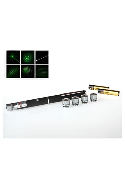 5 Başlıklı Yüksek Güçlü Yeşil Lazer Pointer – 5 KM Gece Menzilli Profesyonel Sunum ve Gökyüzü Gözlem Lazer Kalemi