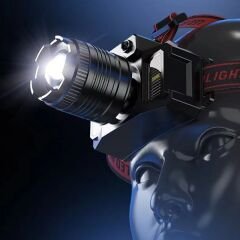 Zoom Sensörlü LED Kafa Feneri | USB-C Şarjlı, Yakınlaştırmalı, Dijital Göstergeli 4 adet