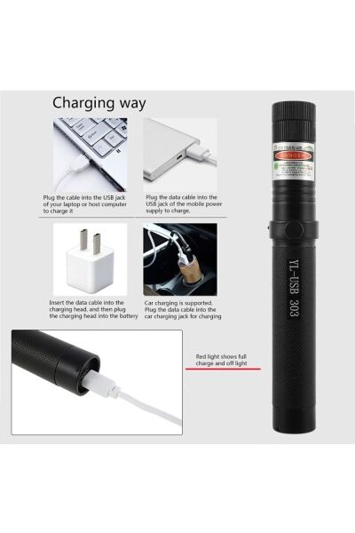Yeni Nesil Micro Usb Şarjlı Güçlü Yeşil Lazer Pointer Siyah Metal Kasa 2022 Model 6800 mah pil