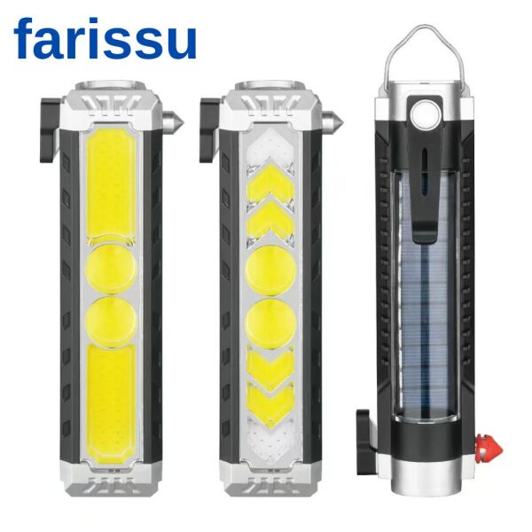 Çok Fonksiyonlu Oto Acil Durum El Feneri - COB LED, Güneş Enerjili, Cam Kırıcı & Kemer Kesici
