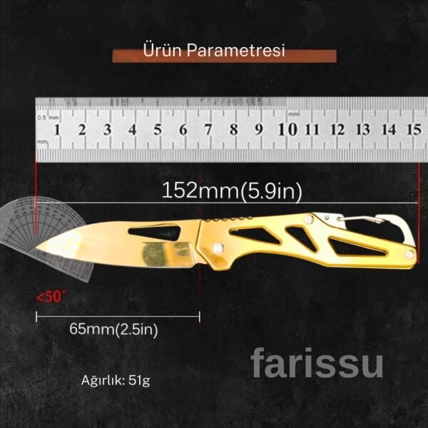 Alaska Altın Renkli Şık Katlanır Çakı - Paslanmaz Çelik, Keskin ve Çok Amaçlı Taşıma