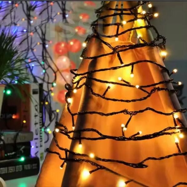 5 Metre 120 Ledli 8 Modlu Fişli Peri Led Işıklandırma - Gün Işığı Sarı Dekoratif Şerit Led