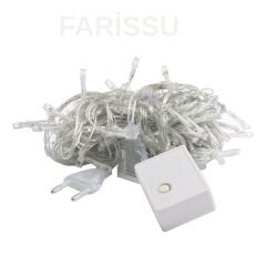 Fişli Peri LED Işık | Gün Işığı Renk | 10 Metre 100 LED Şeffaf Kablo | 8 Modlu Dış Mekan Dekoratif Aydınlatma