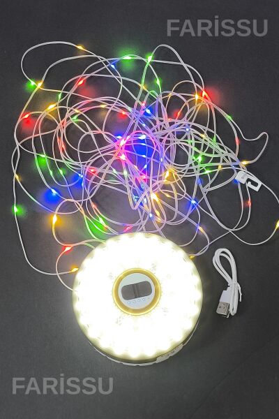Güneş Enerjili Çok Fonksiyonlu Kamp Lambası ve 12 Metre RGB LED Işık Şeridi - USB Powerbank Özellikli