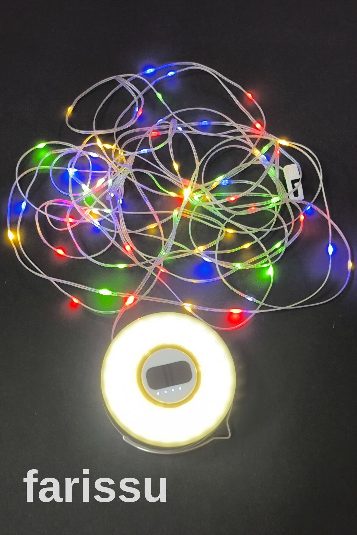 Güneş Enerjili Kamp Feneri ve 8 Metre 6 Modlu Renkli Peri LED Işık Seti | USB Şarjlı, Portatif ve Çok Fonksiyonlu