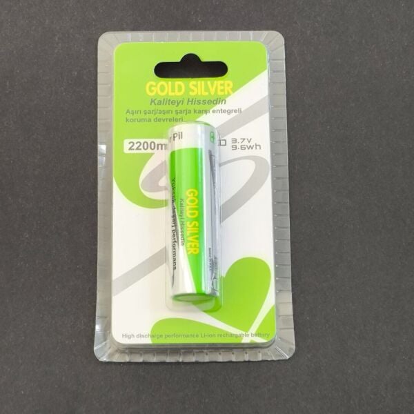 Gold Silver 2 Adet 18650 2200mAh 3.7V Şarjlı Pil | El Feneri ve Kafa Feneri Uyumlu