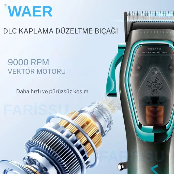 WAER WA-0222 Profesyonel 9000 RPM Manyetik Motorlu Saç Kesme Makinesi