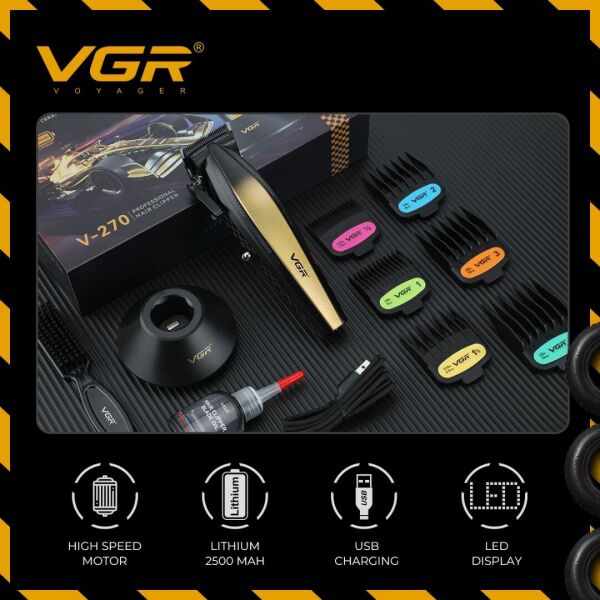 VGR V-270 Profesyonel Saç Kesme Makinesi, 9000 RPM Yüksek Hızlı Motor ve LED Ekran Sarı