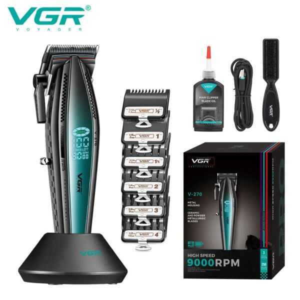 VGR V-270 Profesyonel Saç Kesme Makinesi, 9000 RPM Yüksek Hızlı Motor ve LED Ekran mavi