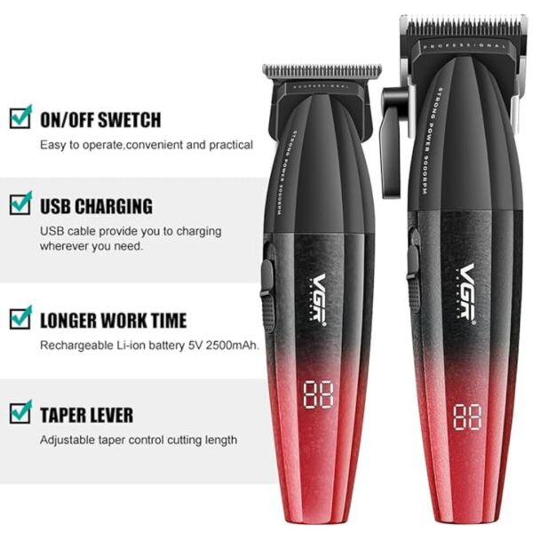 VGR V-640 Profesyonel Saç Kesme Makinesi – 9000 RPM, Paslanmaz Çelik, USB Şarjlı