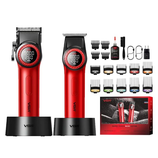 VGR Profesyonel Saç & Sakal Kesme Makinesi Seti - V-001PRO & V-977 Kırmızı