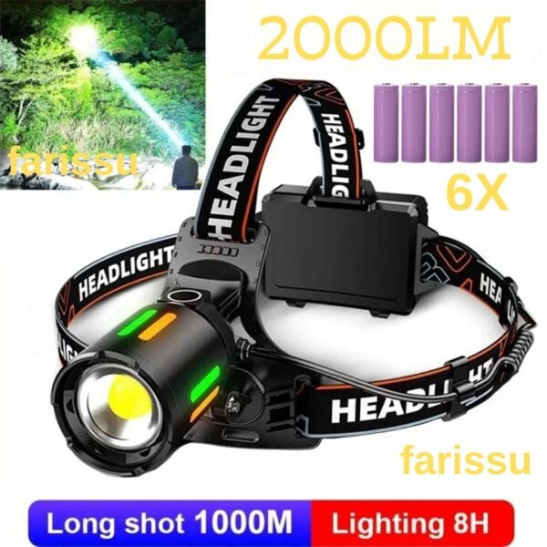 30W Teleskopik Zoom Şarjlı Kafa Feneri - 3 Adet Yedek Pil Hediyeli (Toplam 6 Pil)