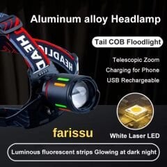 30W Teleskopik Zoom Şarjlı Kafa Feneri - 3 Adet Yedek Pil Hediyeli (Toplam 6 Pil)