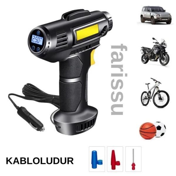 Şişirilebilir Dijital Ekranlı Kablolu Araba Şişirme Pompası