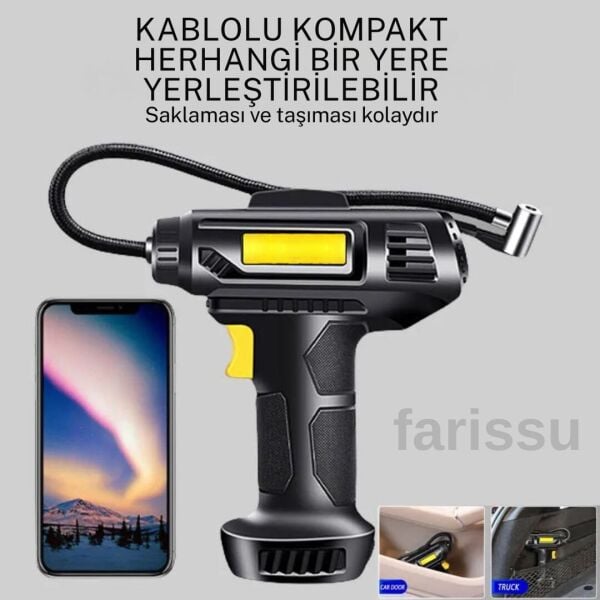 Şişirilebilir Dijital Ekranlı Kablolu Araba Şişirme Pompası