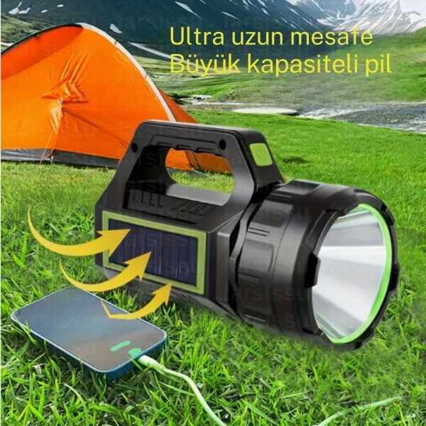 GK-T95  5 Adet 30W Uzun Menzilli Solar Panelli Powerbank Usb Çıkış S.o.s Lu Ultra Güçlü Ledli Şarjlı Feneri