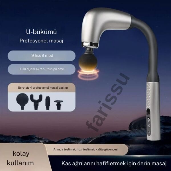 U-Bükümlü LCD Ekranlı Profesyonel Masaj Aleti – 9 Hız / 9 Mod, 4 Masaj Başlığı