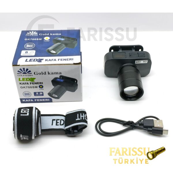 Gold Kama GK700SM LED Kafa Feneri – 30W Zoomlu, Şarjlı, Uzun Çalışma Süreli